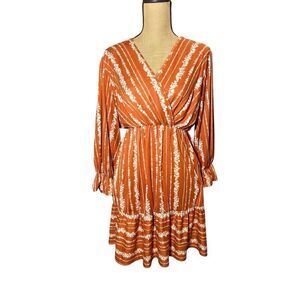 Haptics Boho Mini Dress Size 3X Wrap Burnt Orange Butter Soft Surplice Stretch